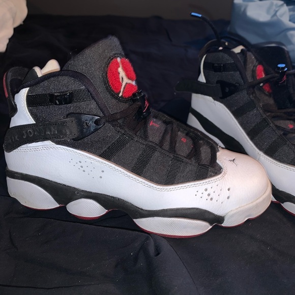 jordan 6 rings black white gym red